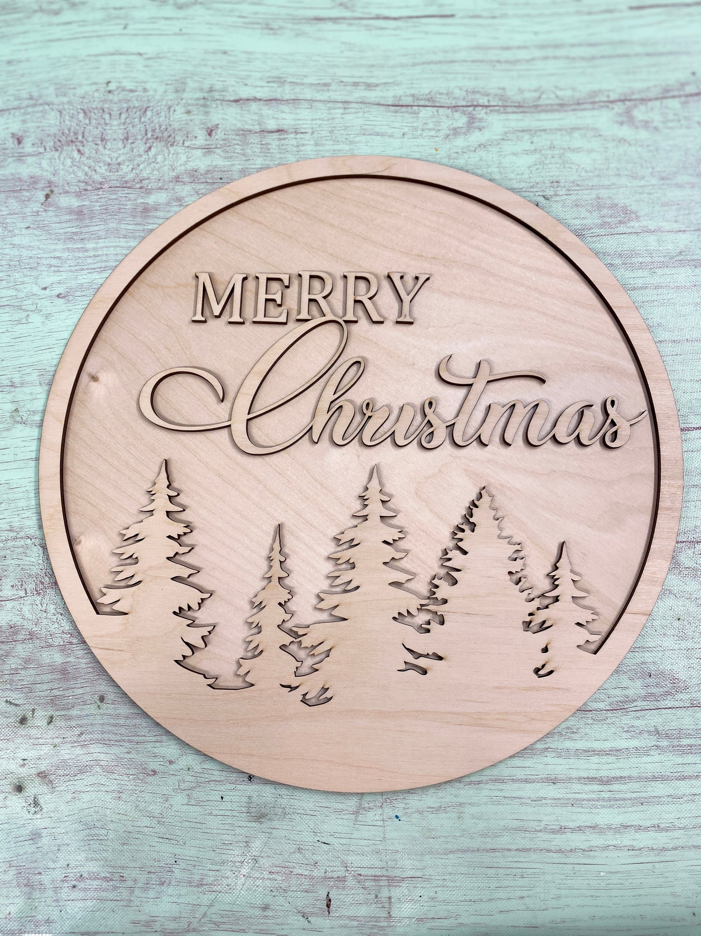 Merry Christmas W/ Layered Trees Frame Door Hanger Laser Cut Blank for DIY Project