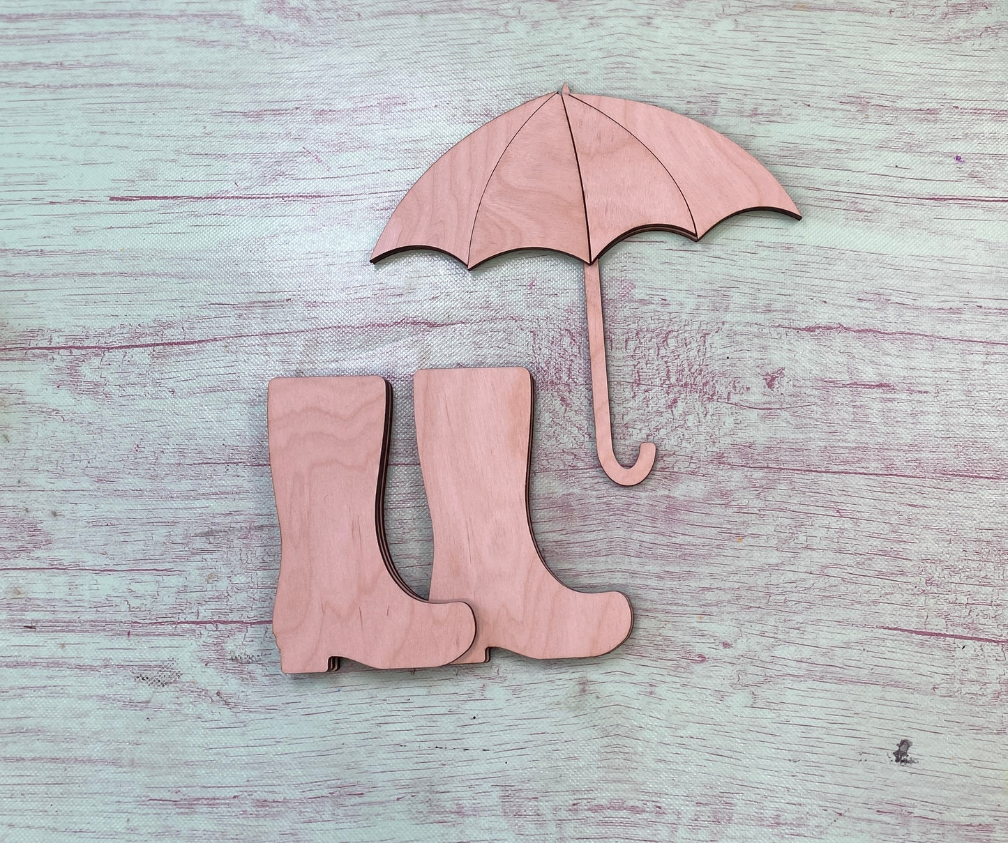 Rainboots with Umbrella DIY Laser Cut / Engraved Wooden Blank