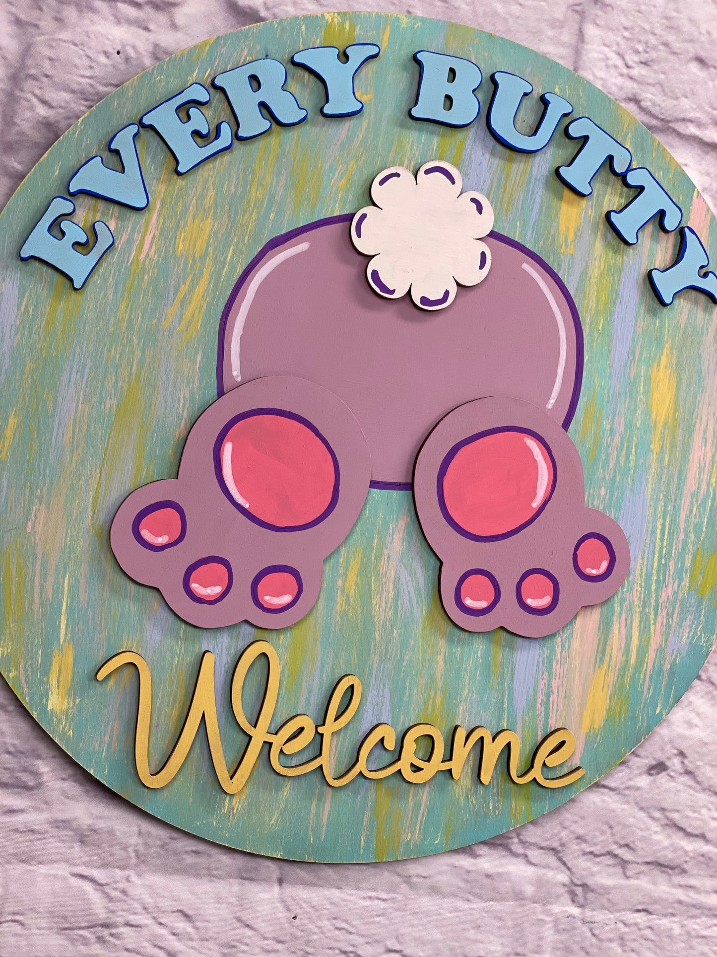 Every Butty Welcome Bunny Bottom Door Hanger Laser Cut Blank for DIY Project