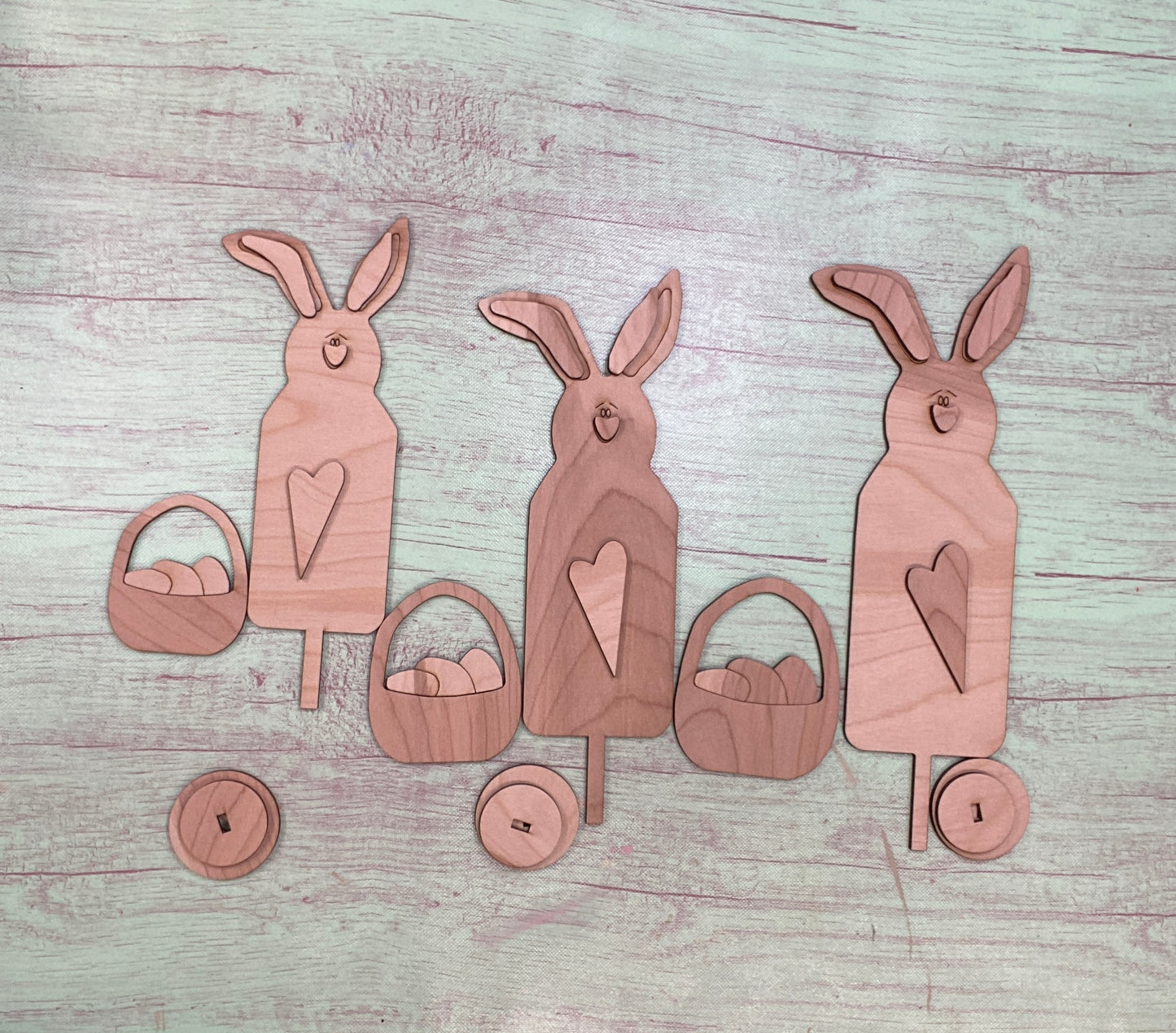 Set of 3 Tall Bunnies with Stands / Spring Bunny Decor Laser Cut / Engraved Wooden Blank