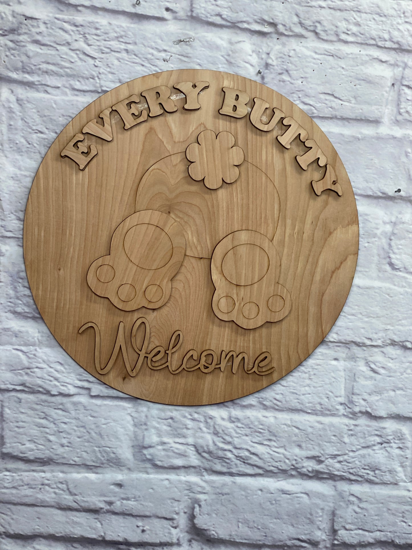 Every Butty Welcome Bunny Bottom Door Hanger Laser Cut Blank for DIY Project