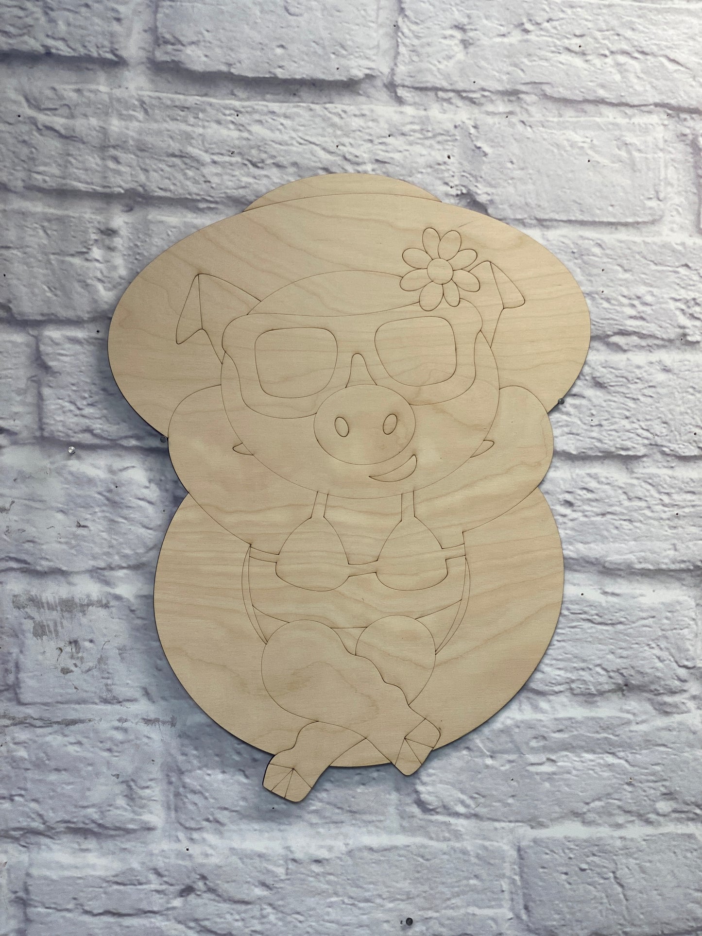 Pig in A Floatie Door Hanger Wooden Laser Cut Out Blank