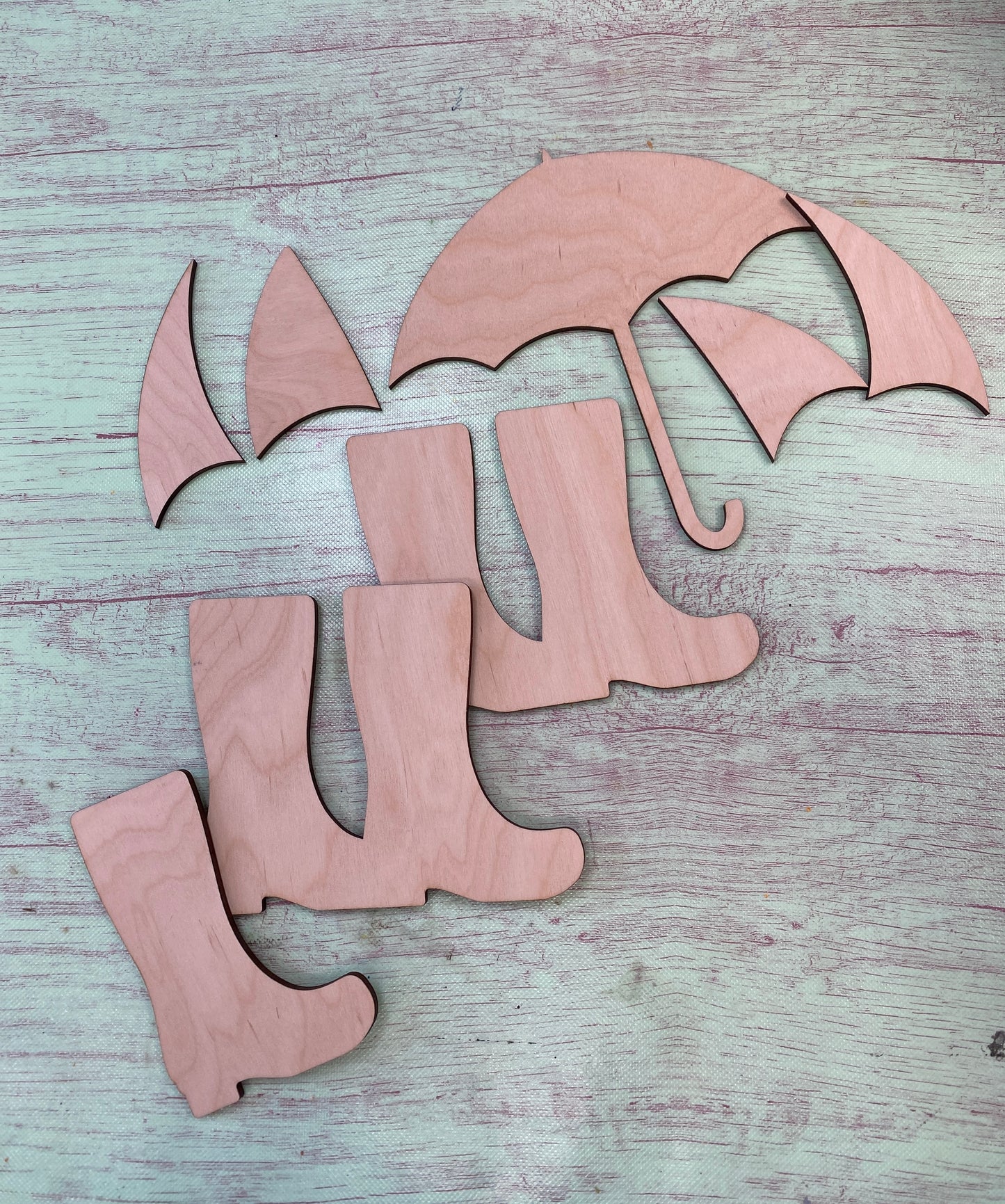 Rainboots with Umbrella DIY Laser Cut / Engraved Wooden Blank