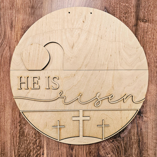 He Is Risen Laser-Cut Wooden Door Hanger Blank, DIY Kit,