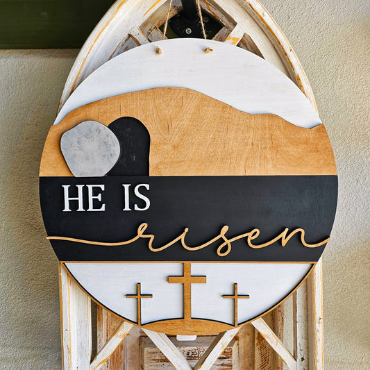 He Is Risen Laser-Cut Wooden Door Hanger Blank, DIY Kit,