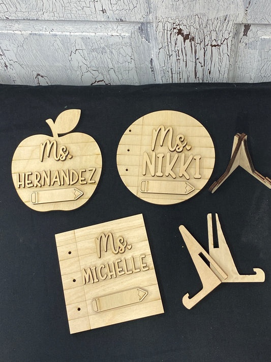 DIY Mini Teacher Sign Kits with Easel Stand - Choose from 3 Designs! Notebook Paper Sign Round or Rectangle, Apple Sign for Teacher