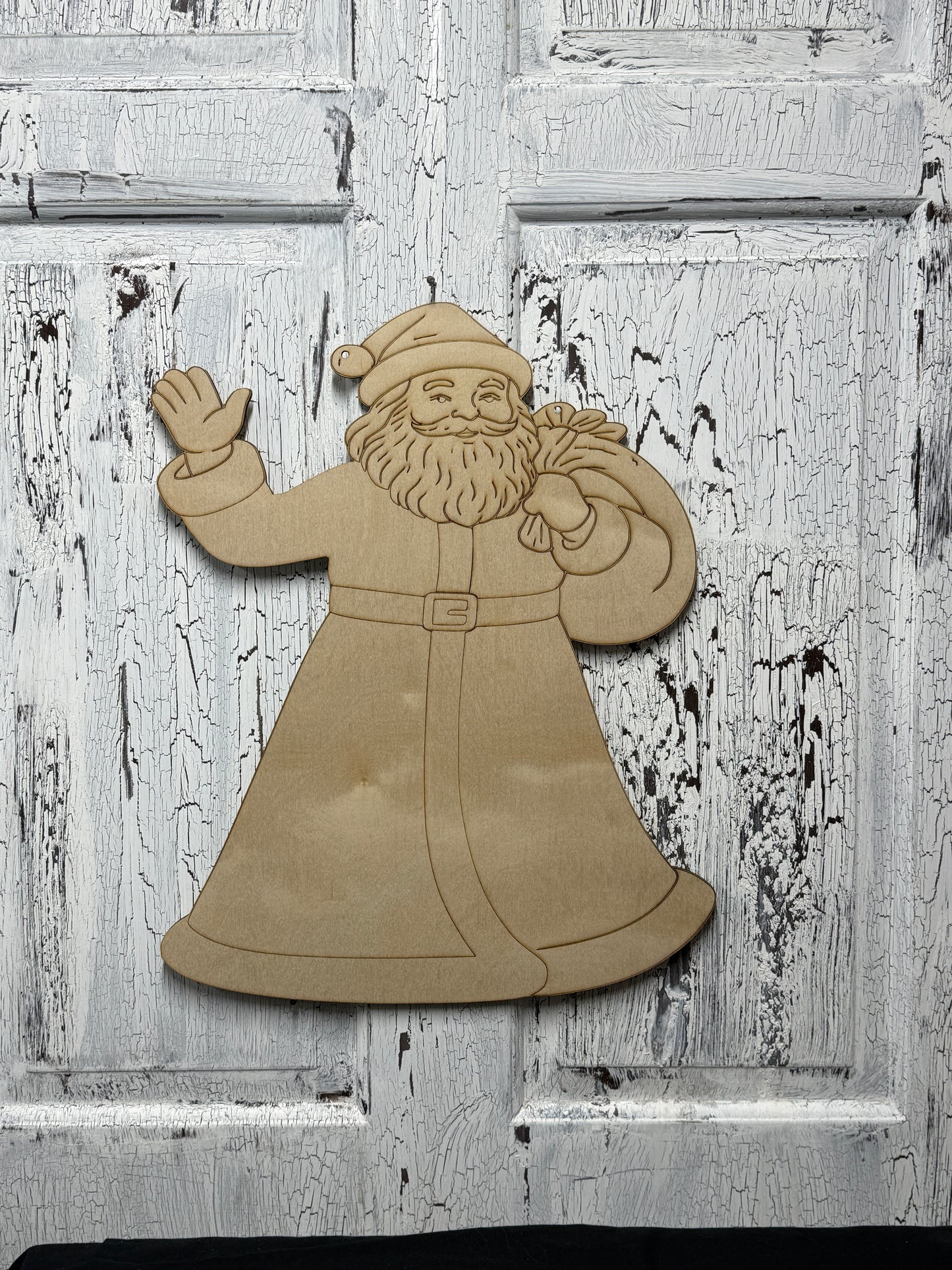 Unfinished Santa Claus Cutout – DIY Craft Shape for Painting, Wreaths, Holiday Decorations  and Door Hangers