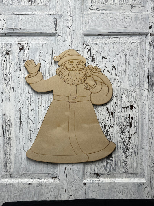 Unfinished Santa Claus Cutout – DIY Craft Shape for Painting, Wreaths, Holiday Decorations and Door Hangers