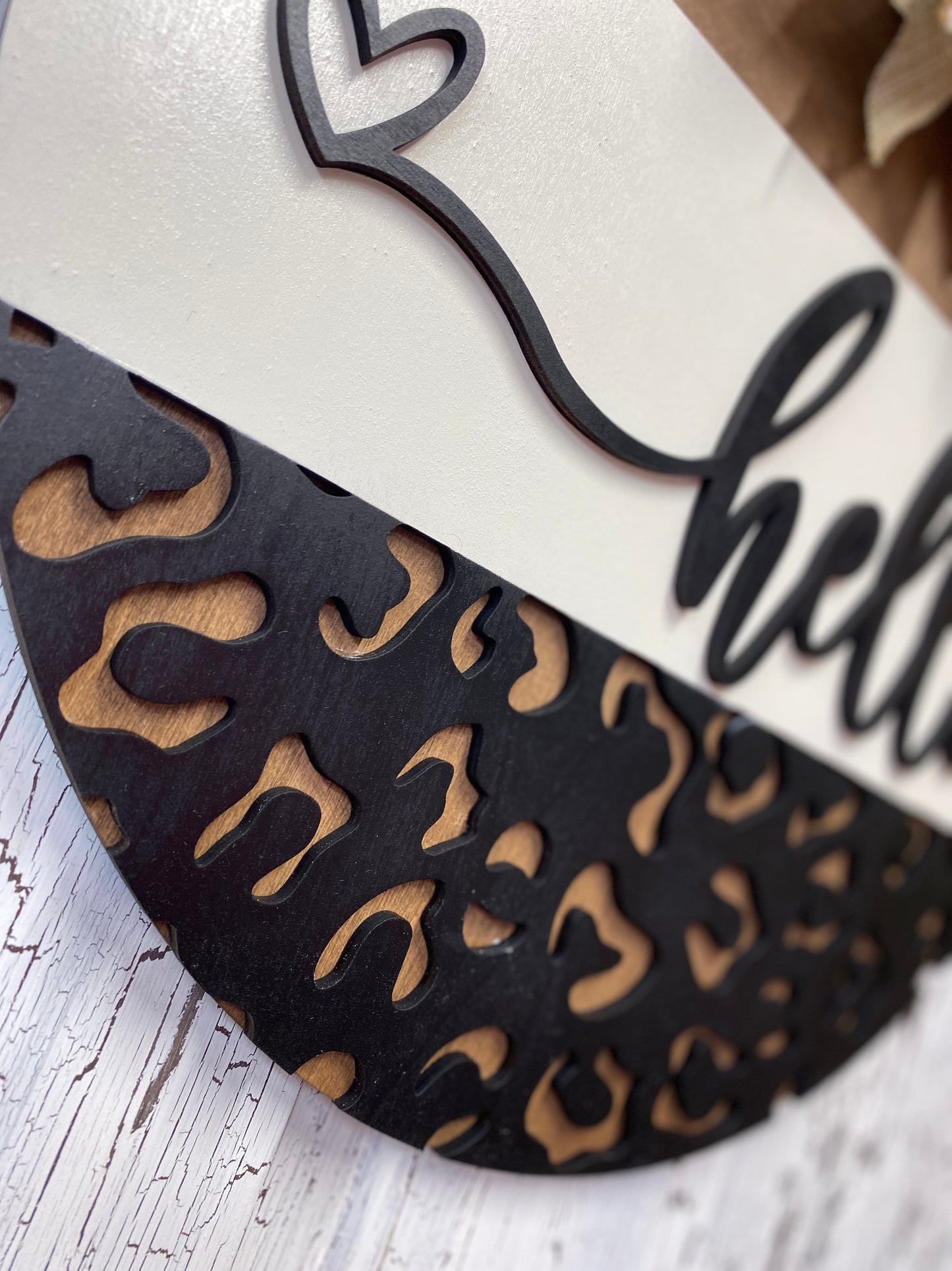 DIY Laser-Cut Leopard Print Door Hanger Kit - "Hello" with Heart Accent