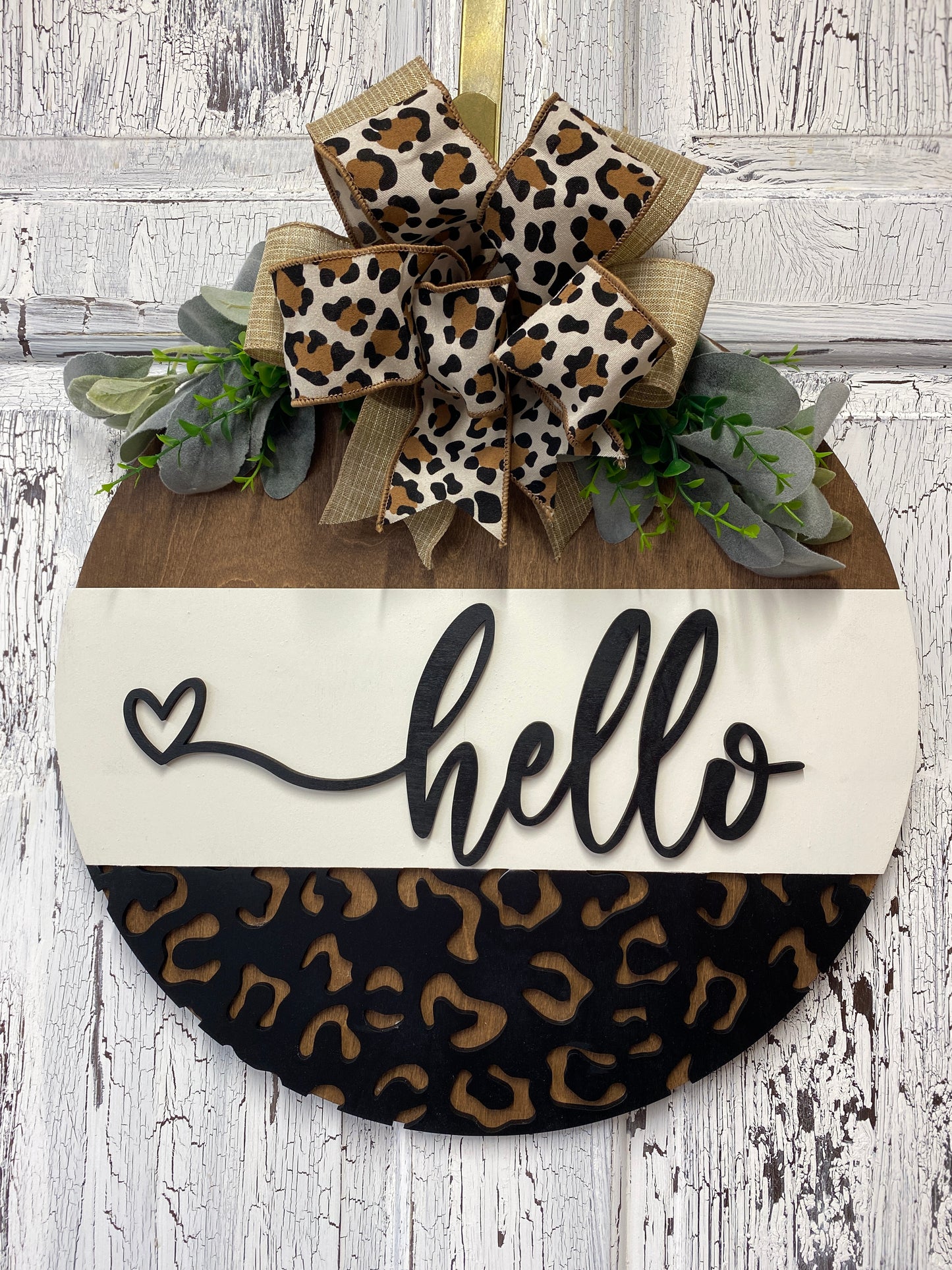 DIY Laser-Cut Leopard Print Door Hanger Kit - "Hello" with Heart Accent