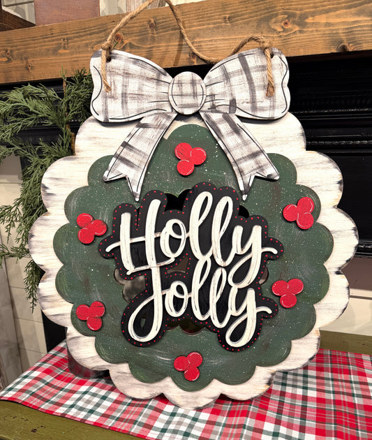 Holly Jolly Christmas Wreath Door Hanger | DIY Blank or Painted