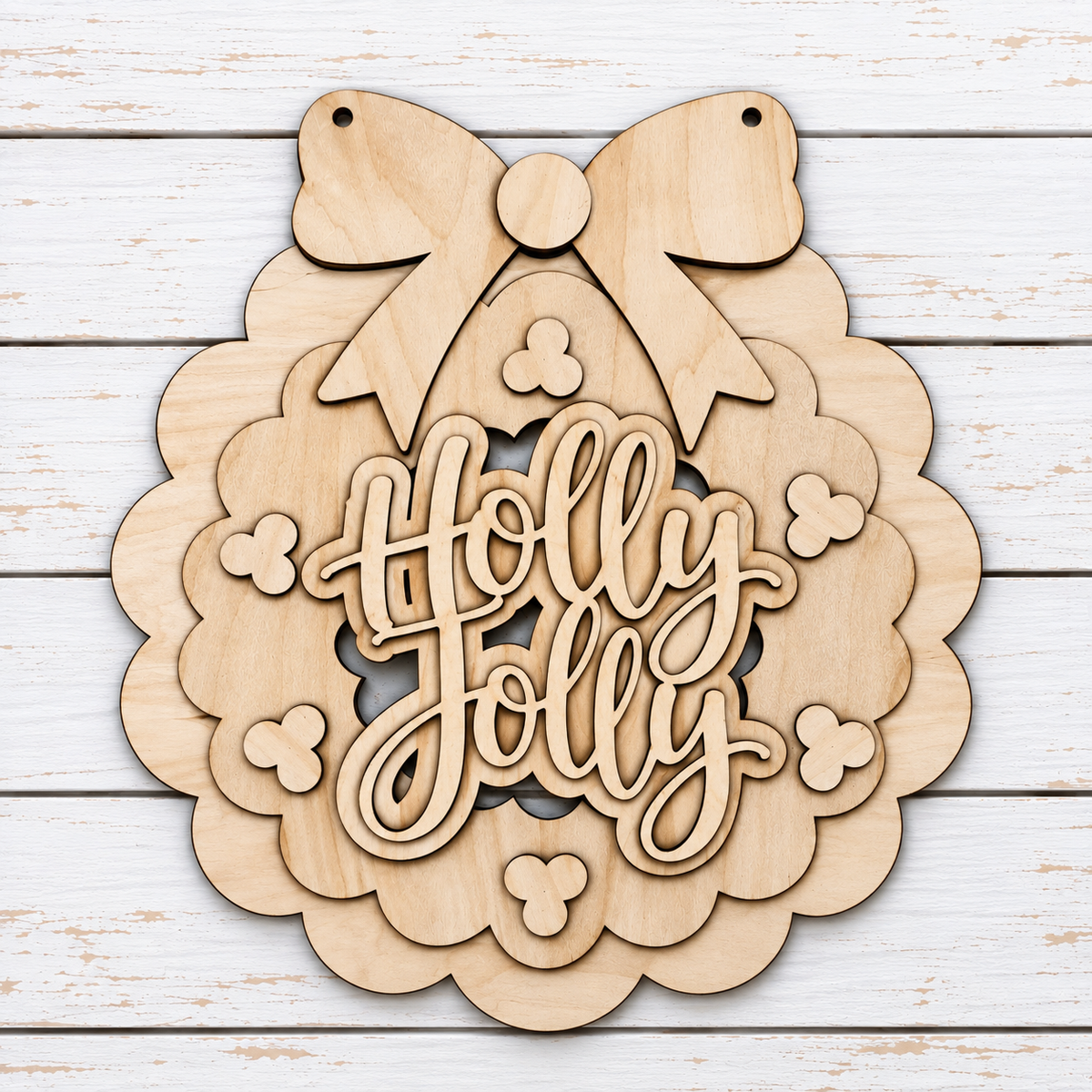 Holly Jolly Christmas Wreath Door Hanger | DIY Blank or Painted
