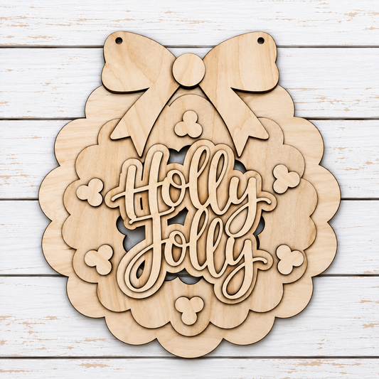Holly Jolly Christmas Wreath Door Hanger | DIY Blank or Painted