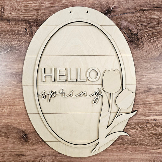 Hello Spring Tulip Garden Theme DIY Laser-Cut Door Hanger Kit