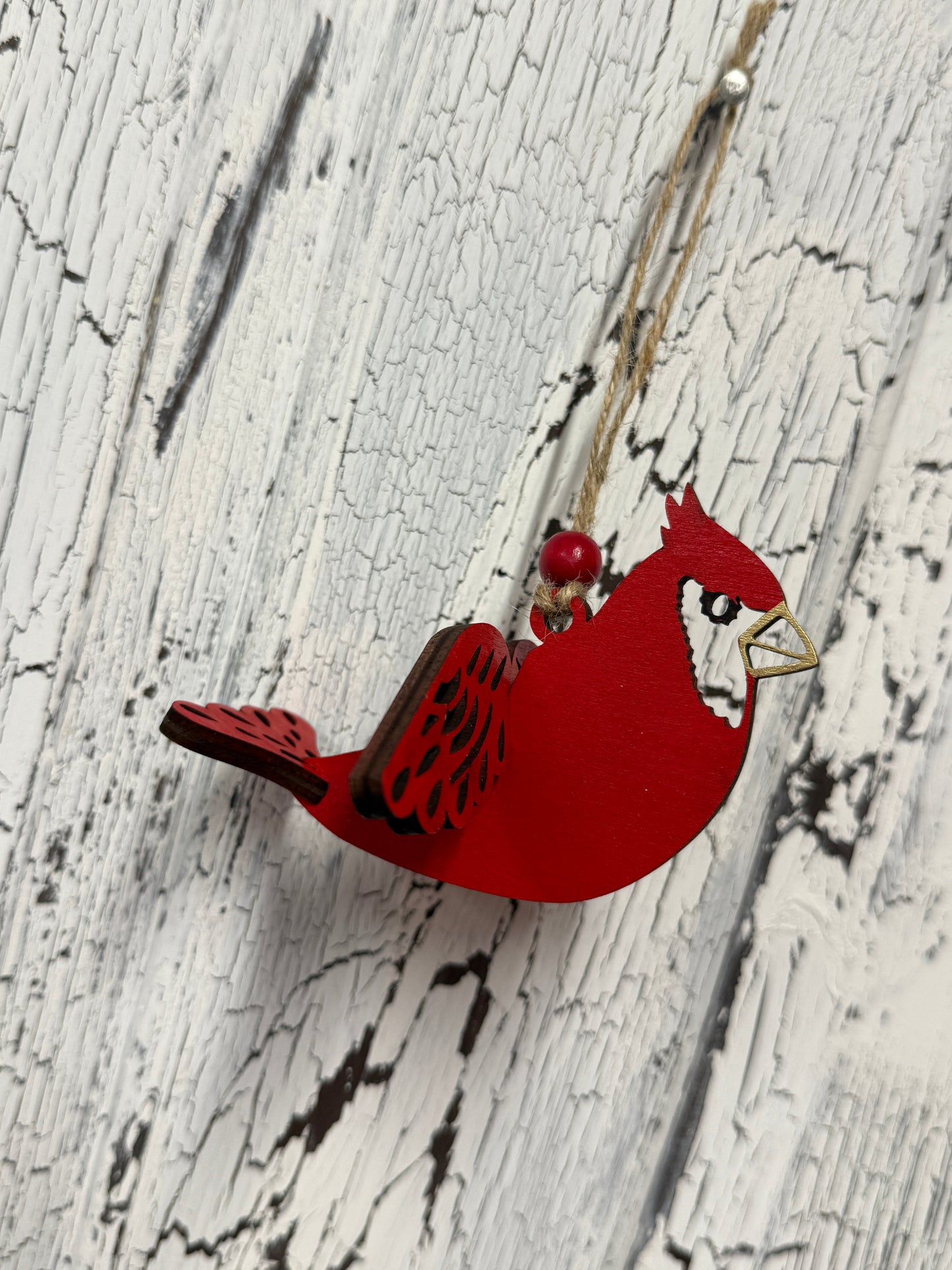 Cardinal Charm Ornament – 3D Handmade Wooden Bird Christmas Tree Decoration