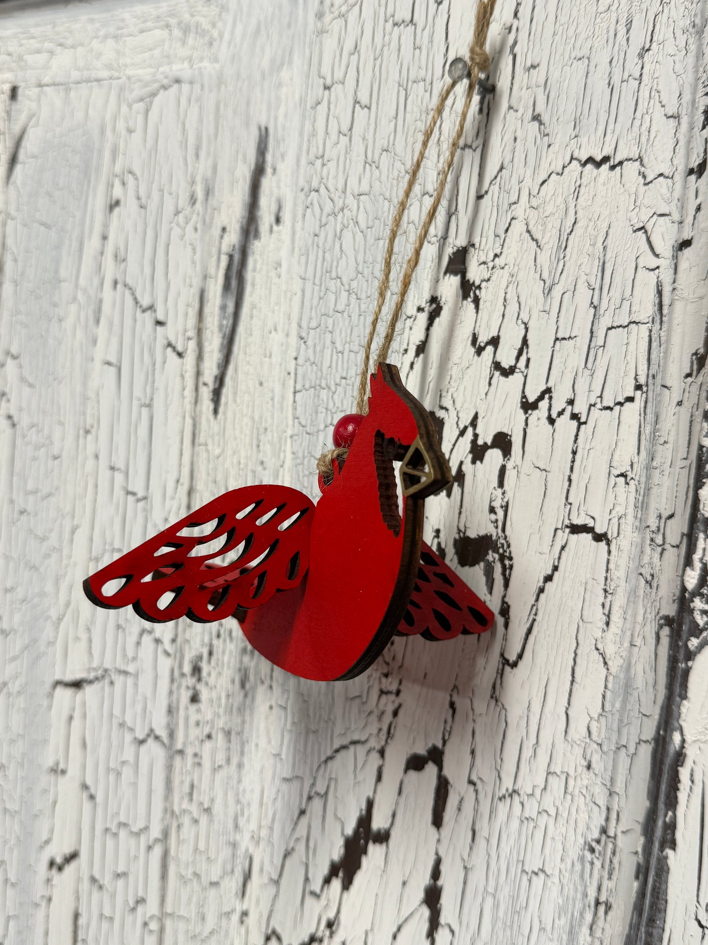 Cardinal Charm Ornament – 3D Handmade Wooden Bird Christmas Tree Decoration