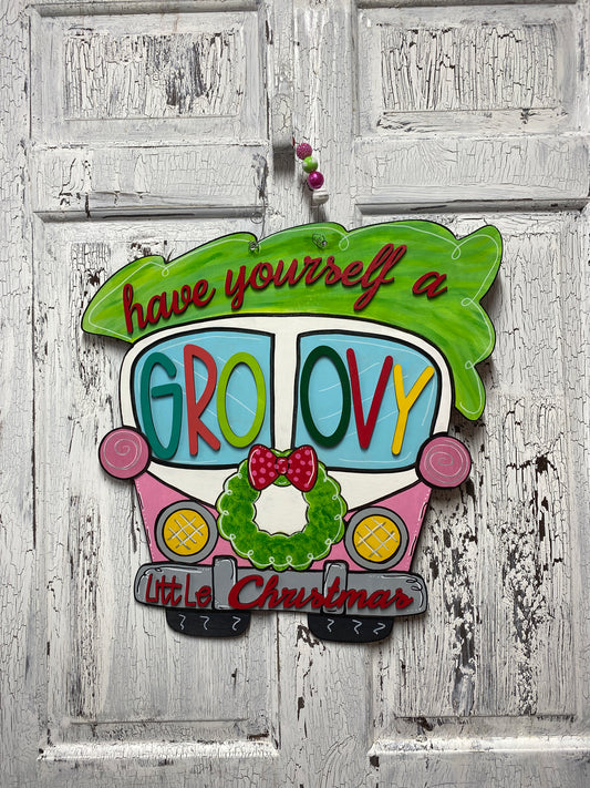 Hippie Bus Christmas Door Hanger Ready to Hang or DIY Kit
