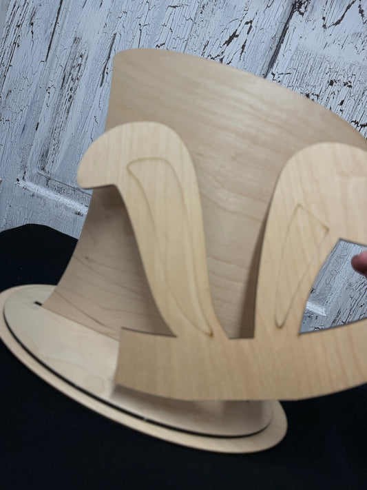 DIY Easter Shelf Sitter Kit – Wooden Top Hat with Bunny Ears + 12x12 Checkerboard Mylar Stencil | Layered Birch Wood Paint Kit | Spring Decor Craft