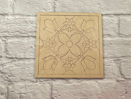 Barn Quilt Floral Design Wooden Quilt Block Door Hanger Kit, Farmhouse Front Door Wreath Laser-Cut Door Hanger Kit