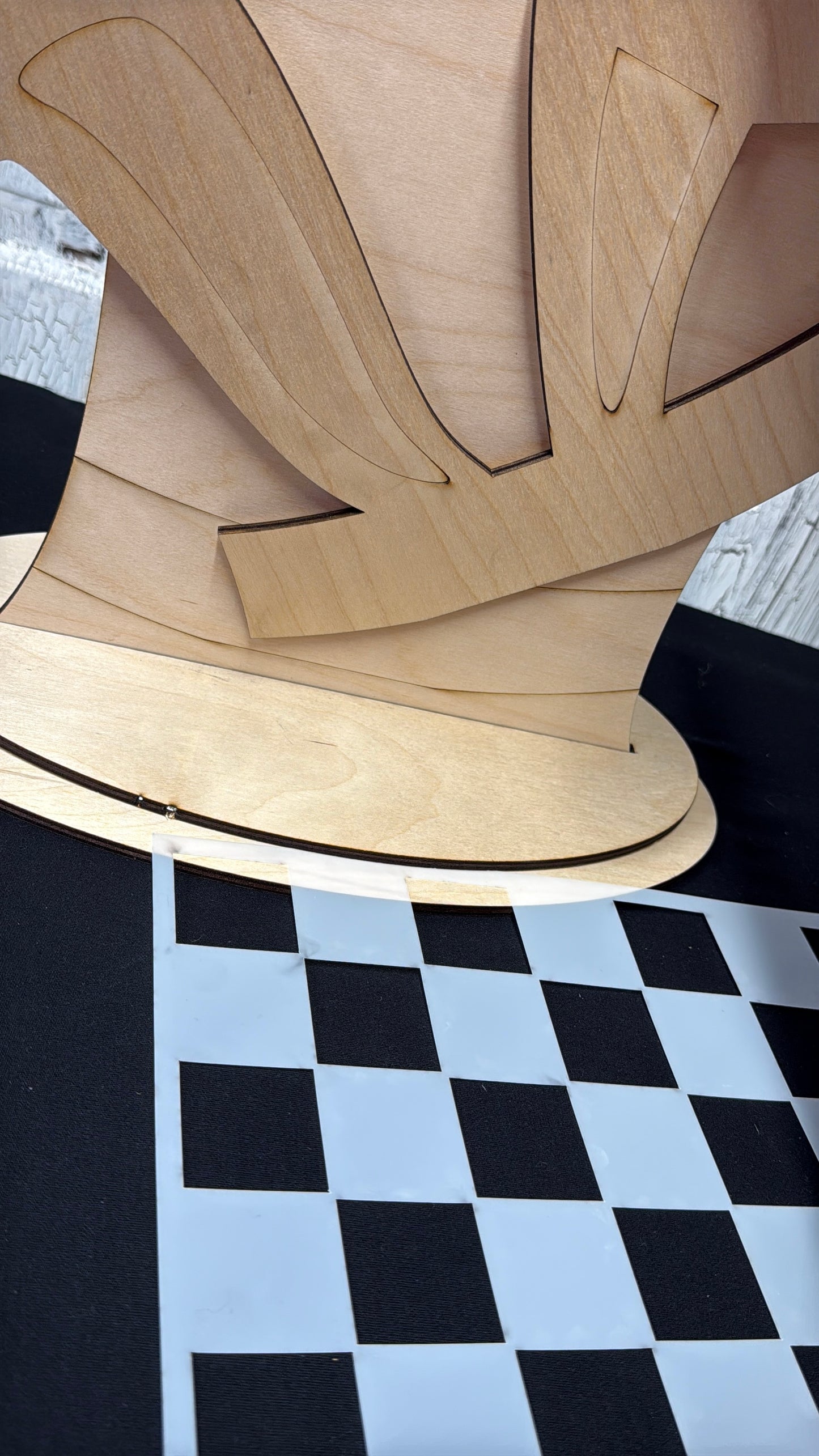 DIY Easter Shelf Sitter Kit – Wooden Top Hat with Bunny Ears + 12x12 Checkerboard Mylar Stencil | Layered Birch Wood Paint Kit | Spring Decor Craft
