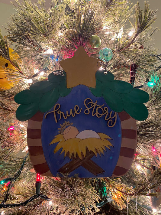 Manger Baby Jesus True Story Oversized Ornament
