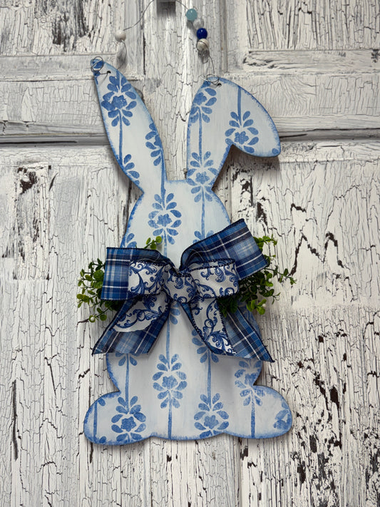 DIY Easter Bunny Door Hanger Sign Kit – Wooden Bunny 12x16 Leafy Floral Mylar Stencil | Layered Birch Wood Paint Kit | Spring Decor Craft