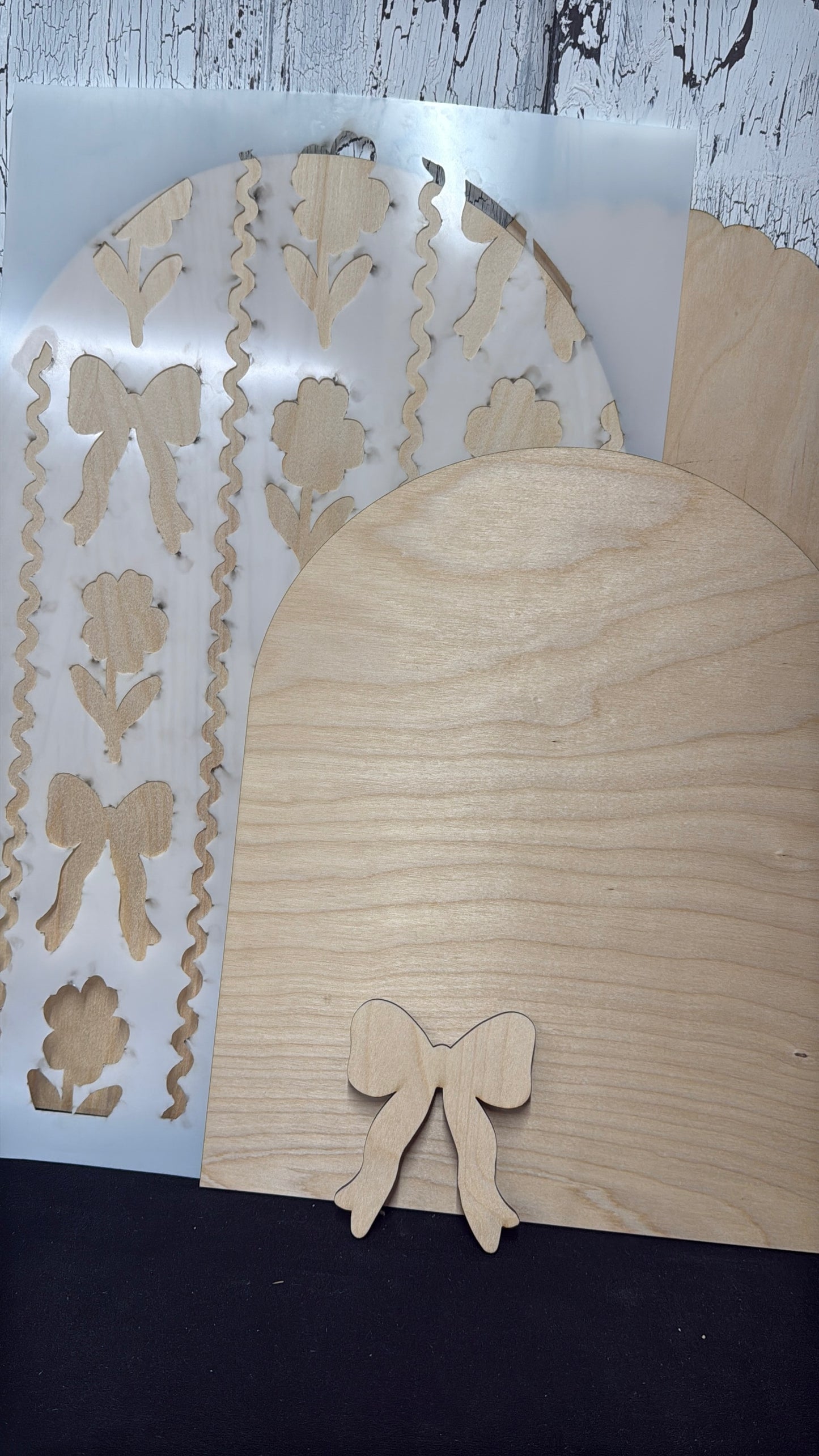 Shabby Chic Baby Announcement DIY Wood Sign Kit | Coquette Bow Nursery Decor | Birth Stats Round | Reusable Stencil | DIY Door Hanger Kit