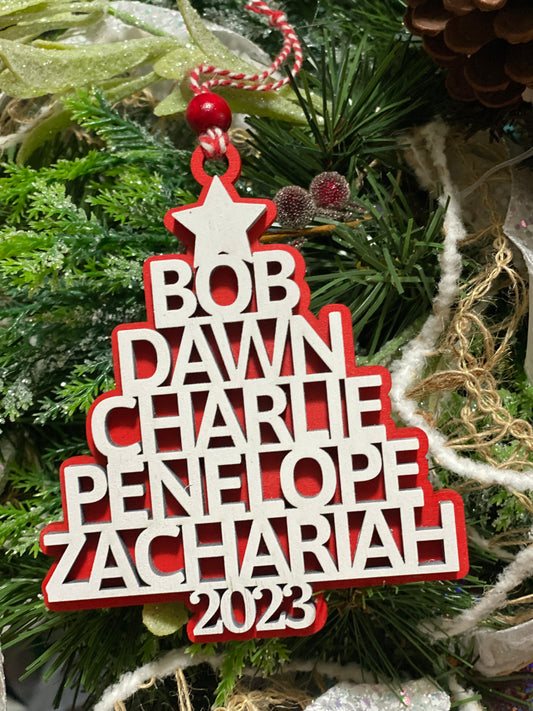 Family Names Christmas Tree Ornament, Gift Tags, Personalized Christmas Holiday Ornaments
