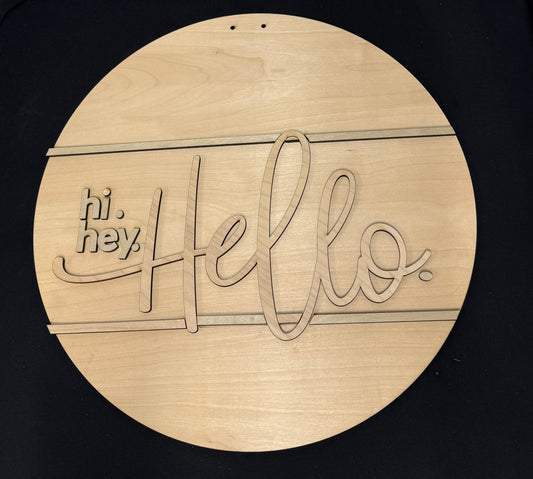 Wooden Front Door Hanger, Hi Hey Hello Wreath, Housewarming Gift for New Homeowners