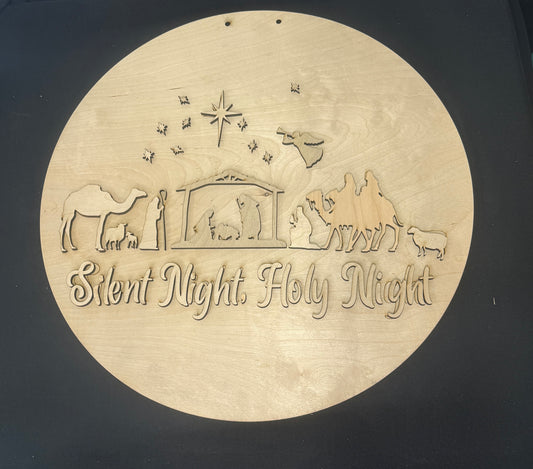 Silent Night Holy Night Nativity Door Hanger