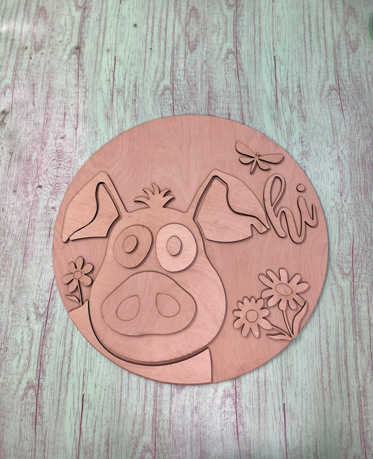 DIY Wooden Pig Door Hanger Kit with Googly Eyes, Layered Laser-Cut Wooden Door Hanger Blank, DIY Kit