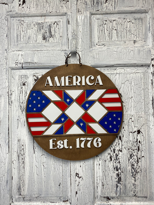 Patriotic Barn Quilt Door Hanger, Americana Front Door Wreath, DIY Kits