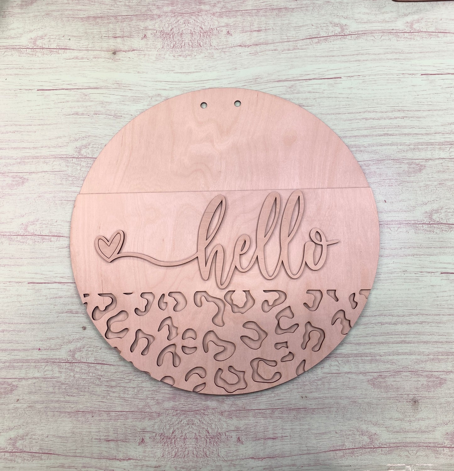 DIY Laser-Cut Leopard Print Door Hanger Kit - "Hello" with Heart Accent