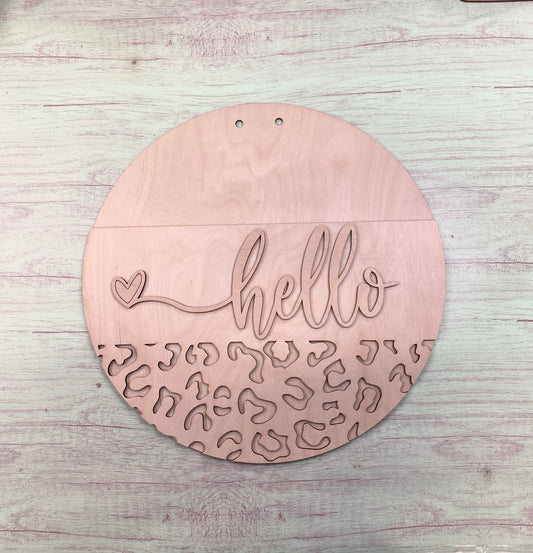 DIY Laser-Cut Leopard Print Door Hanger Kit - "Hello" with Heart Accent