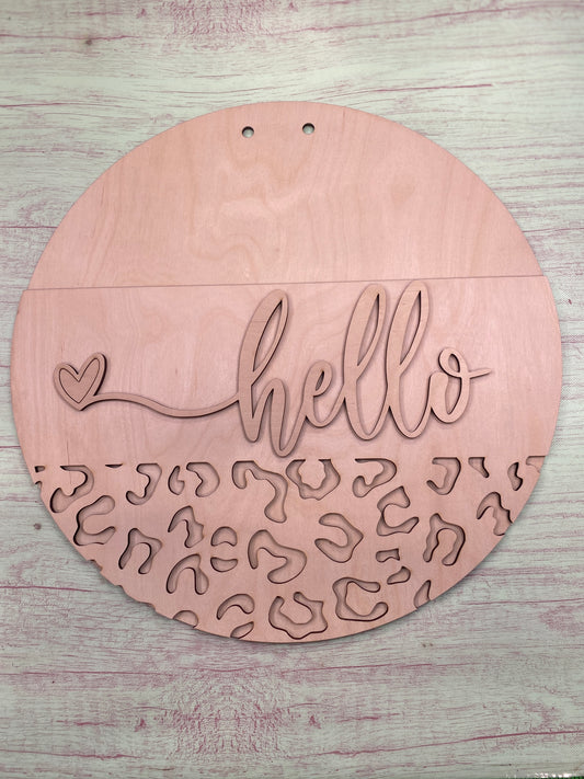 DIY Laser-Cut Leopard Print Door Hanger Kit - "Hello" with Heart Accent