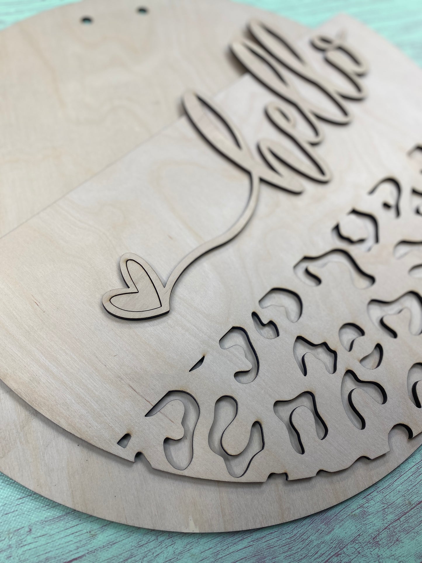 DIY Laser-Cut Leopard Print Door Hanger Kit - "Hello" with Heart Accent
