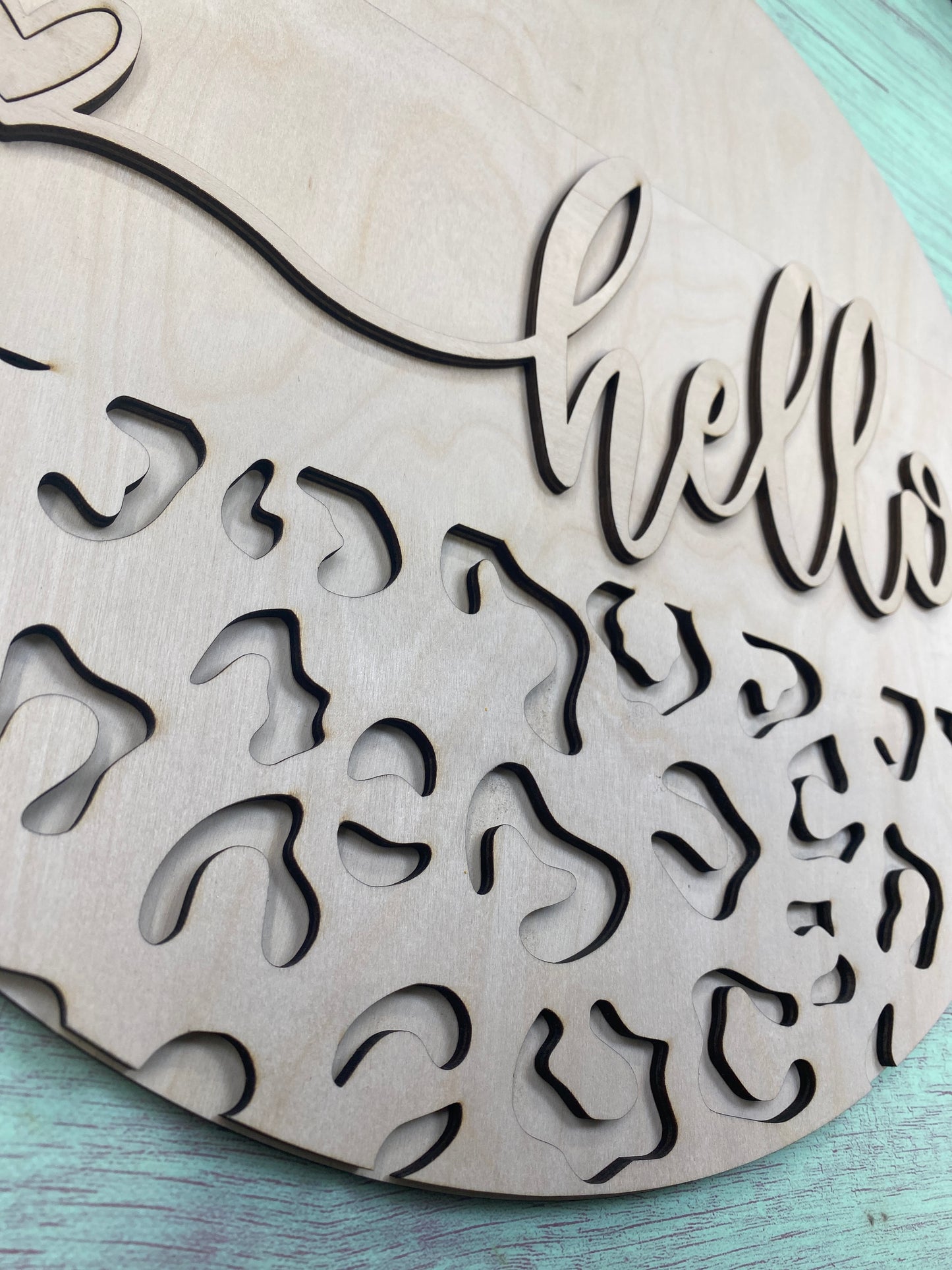DIY Laser-Cut Leopard Print Door Hanger Kit - "Hello" with Heart Accent