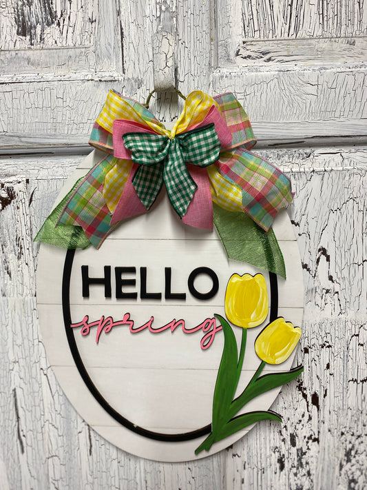 Hello Spring Tulip Garden Theme DIY Laser-Cut Door Hanger Kit