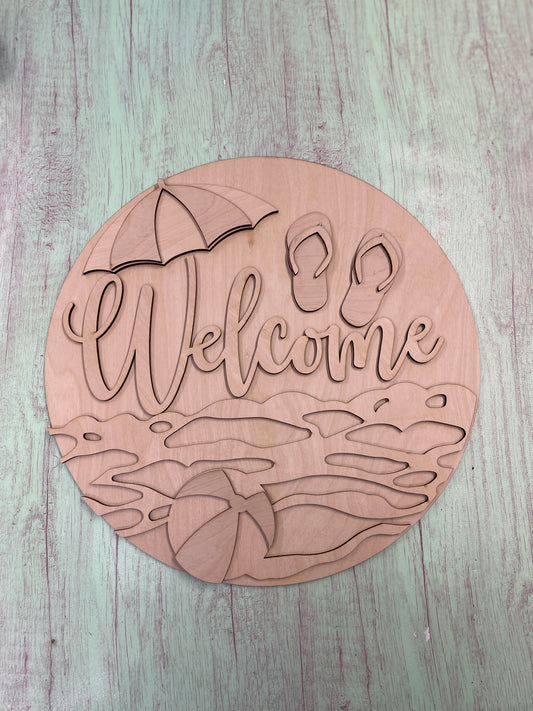 Beach Scene Welcome Door Hanger Kit - Summer Fun Sign DIY Laser-Cut Door Hanger Kit