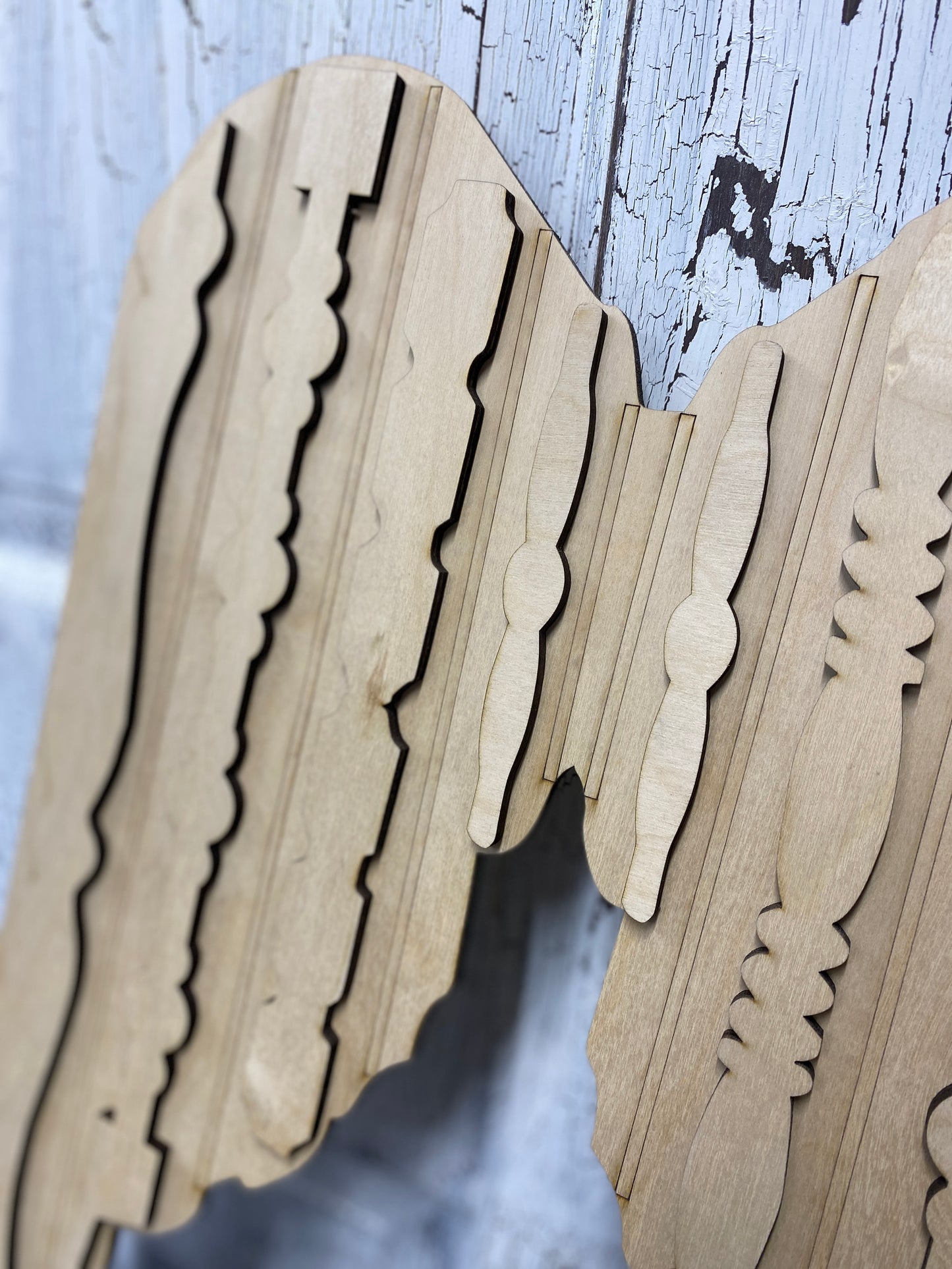 Angel Wings Wooden Cutout with Spindle Pieces, DIY Laser-Cut Door Hanger / Wall Hanging Kit