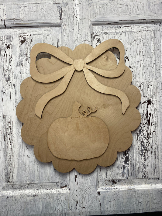 Scalloped Round Coquette Bow Pumpkin Fall Door Hanger Laser Wood Cutout DIY Blanks