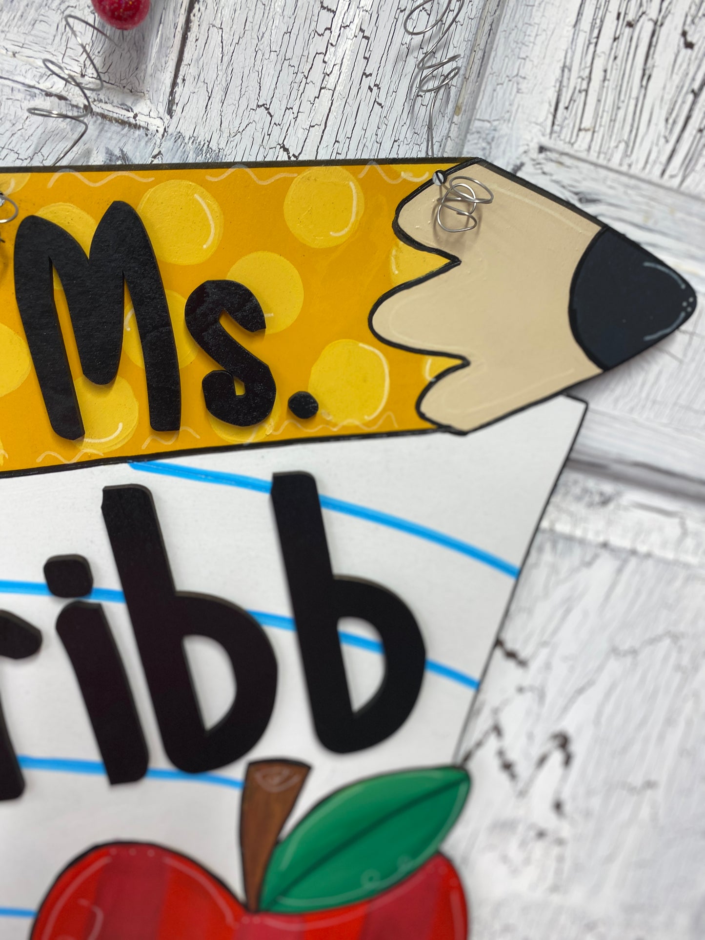 Personalized Teacher Door Hanger with Apple and Pencil | Custom Classroom Sign | Back to School Gift for Teachers | Teacher Name Sign