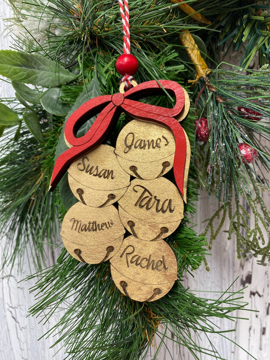 Family Names Jingle Bells Christmas Tree Ornament, Gift Tags, Personalized Christmas Holiday Ornaments