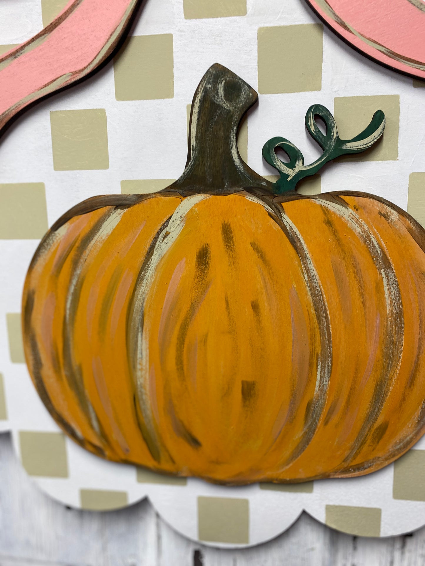 Scalloped Round Coquette Bow Pumpkin Fall Door Hanger Laser Wood Cutout