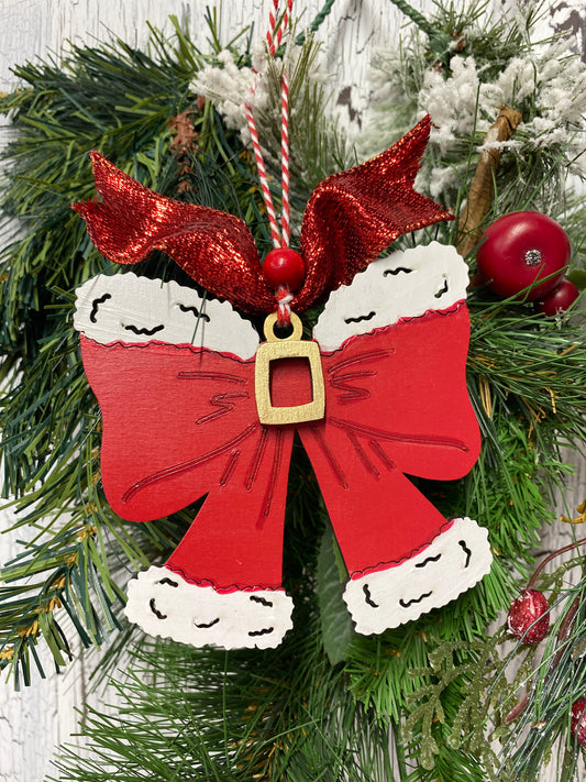 Santa Coquette Bow Christmas Door Hanger – Hand Painted Wooden Front Wreath Door Decor Holiday Wall Decoration Winter Wreath Alternative