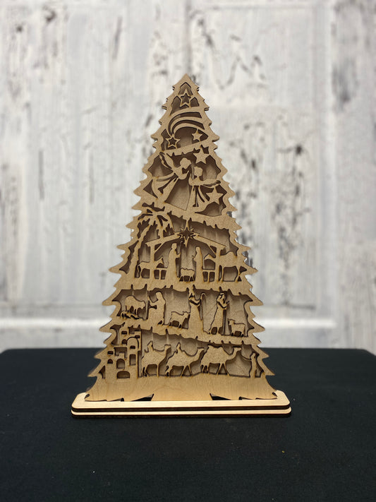 Nativity Christmas Tree Shelf Sitter Layered Birth of Jesus Decoration