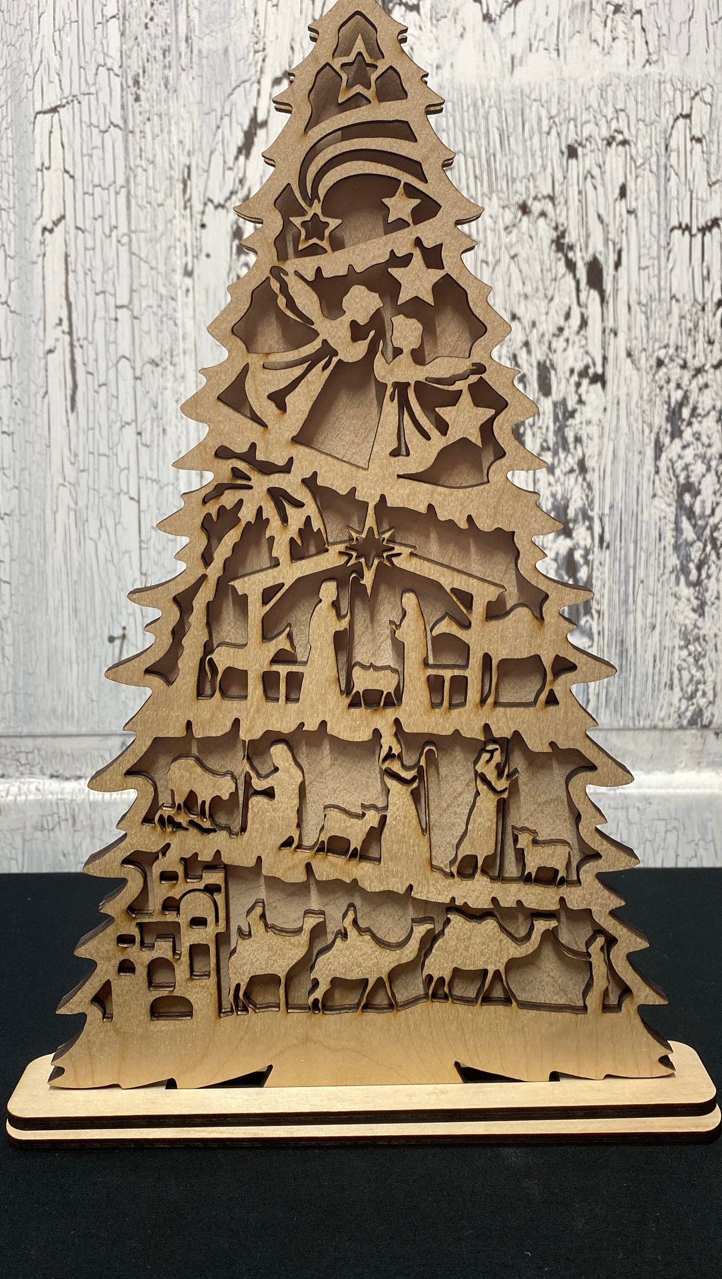 Nativity Christmas Tree Shelf Sitter Layered Birth of Jesus Decoration