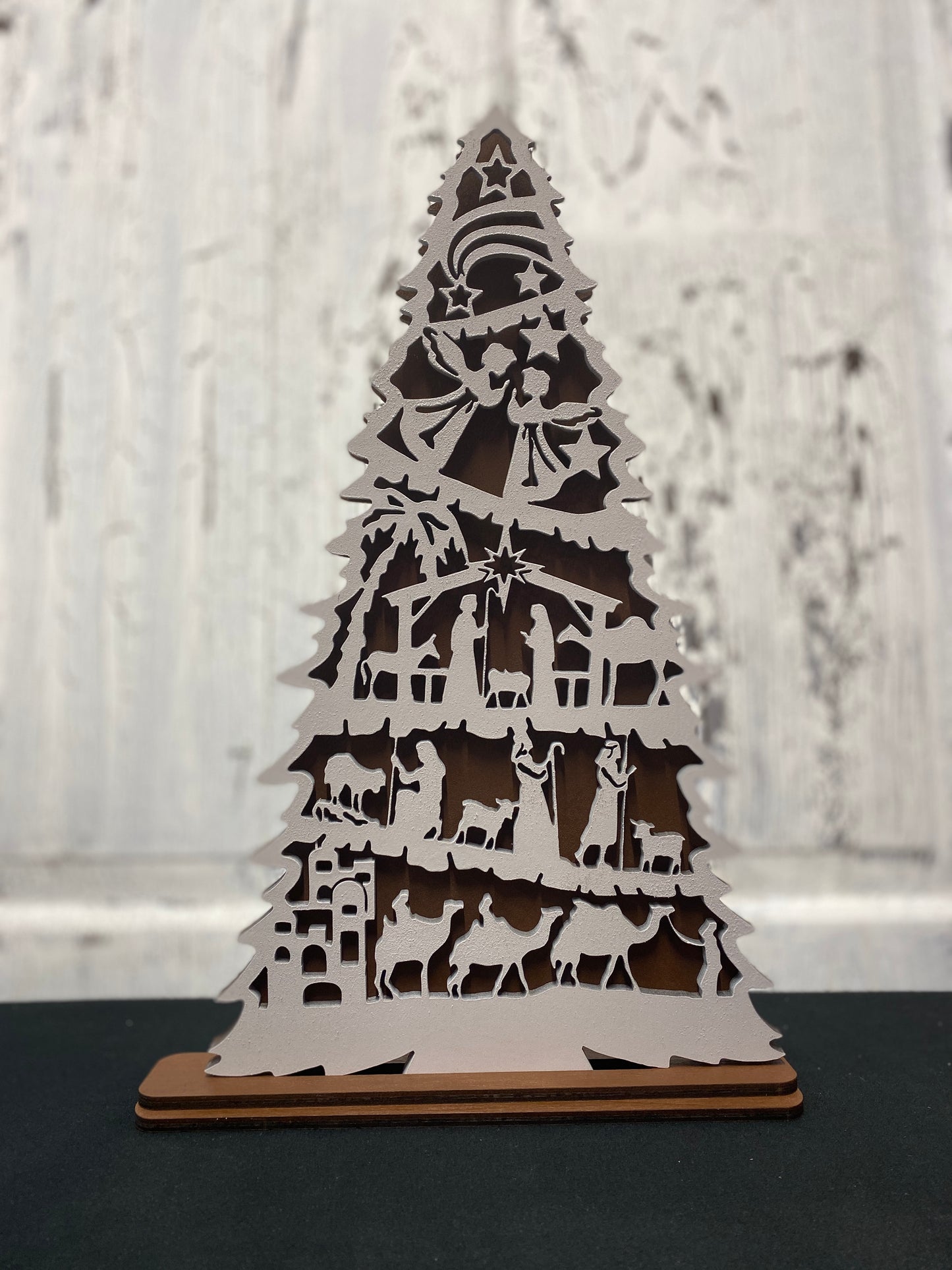 Nativity Christmas Tree Shelf Sitter Layered Birth of Jesus Decoration