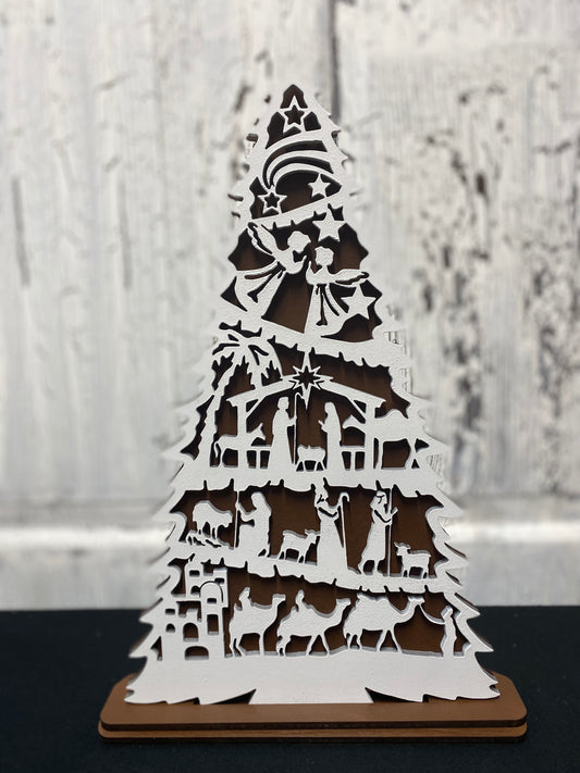 Nativity Christmas Tree Shelf Sitter Layered Birth of Jesus Decoration