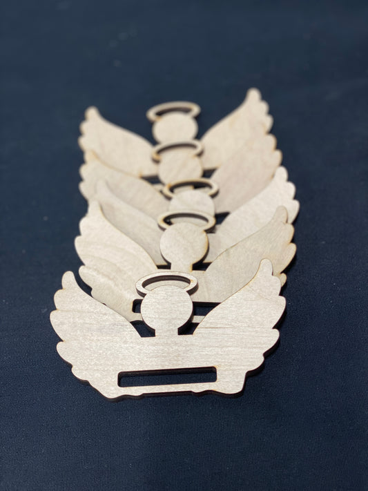 Wooden Angel Tassel Ornaments – 5 Pk. DIY Memorial Keepsake Blanks with Ribbon or Fabric Slot